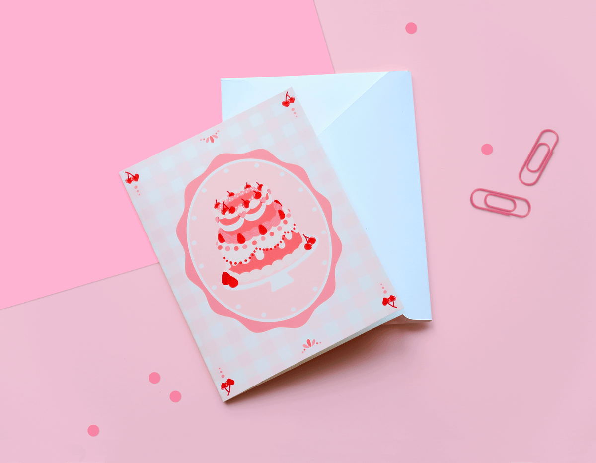 Pink Cake Birthday Greeting Card
